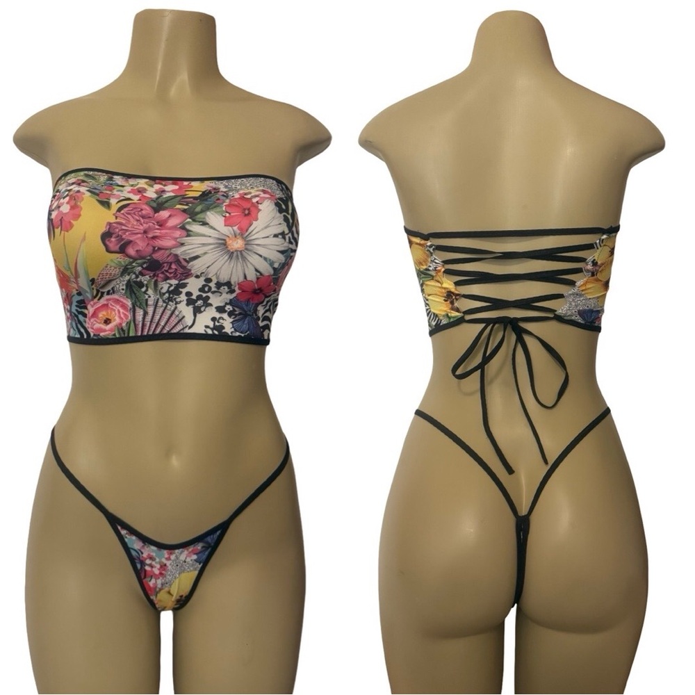 Tropical Floral Bandeau Bikini Set